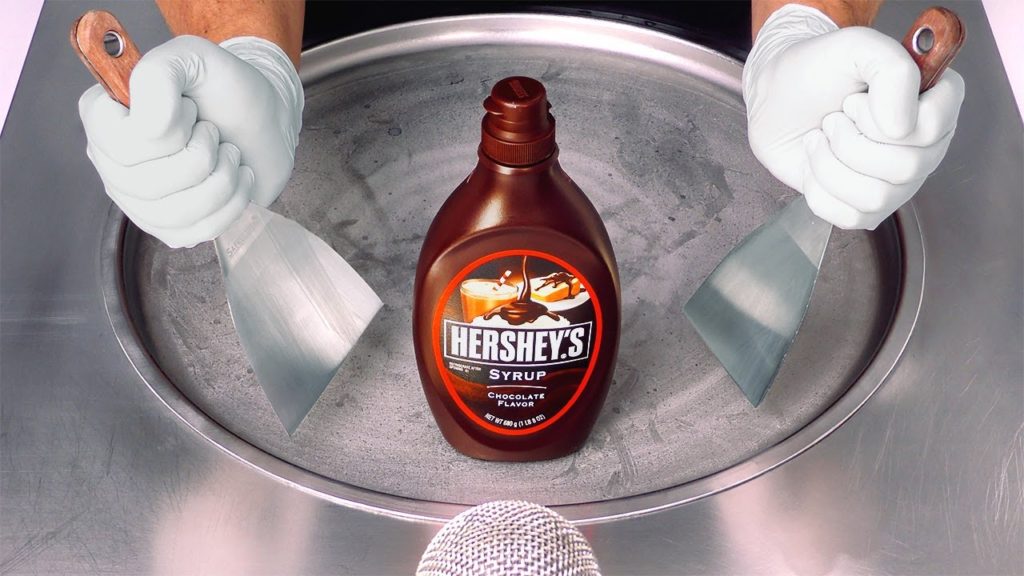 Chocolate Sauce ASMR | how to make Hershey's Syrup to Chocolate Flavor Ice Cream Rolls (satisfying!)